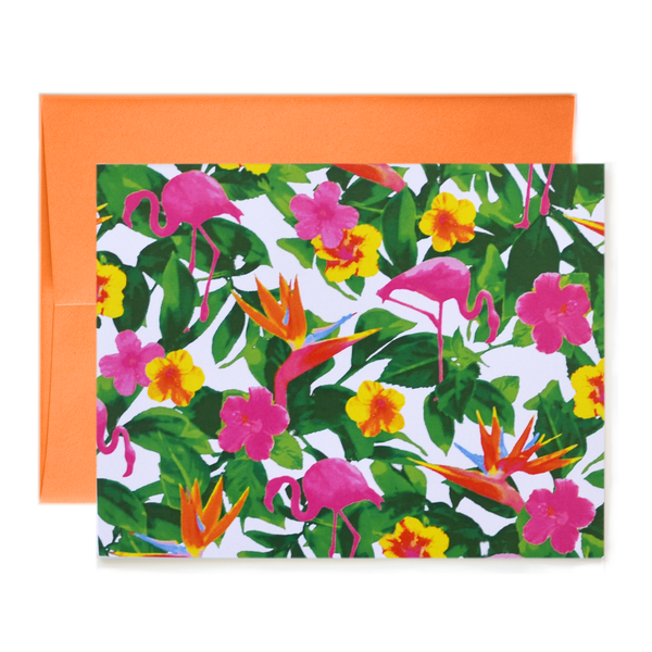 Flamingo Print White Notecard