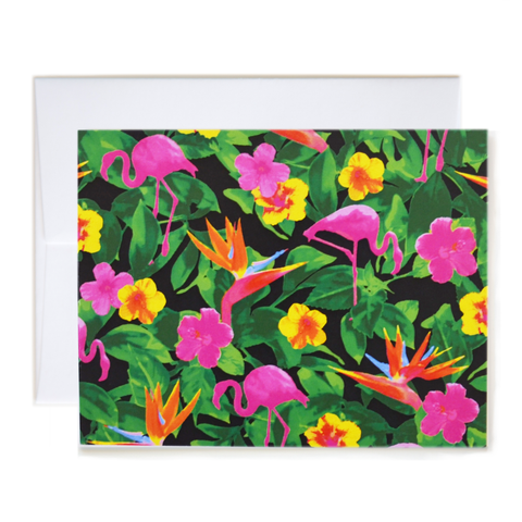 Flamingo Print Black Notecard