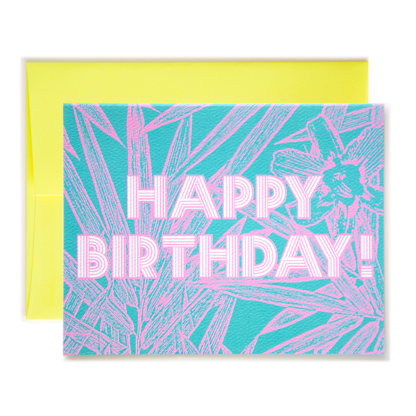 Bamboo Floral Teal Happy Birthday Card