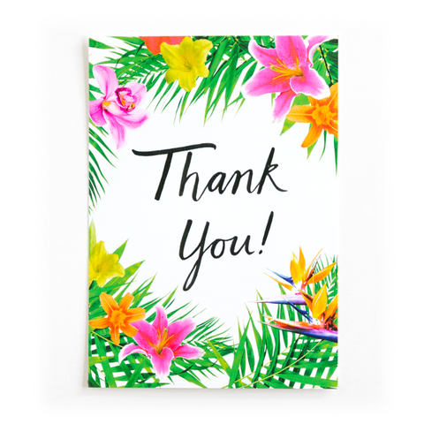 Tropical Floral Thank You Postcard- Set of 10